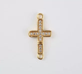 18K Gold Filled Cross Connector, Bracelet Connector, CZ Micro Pave Connector, Religious Connector, Cubic Zirconia, Connector, 20x10mm, CN306
